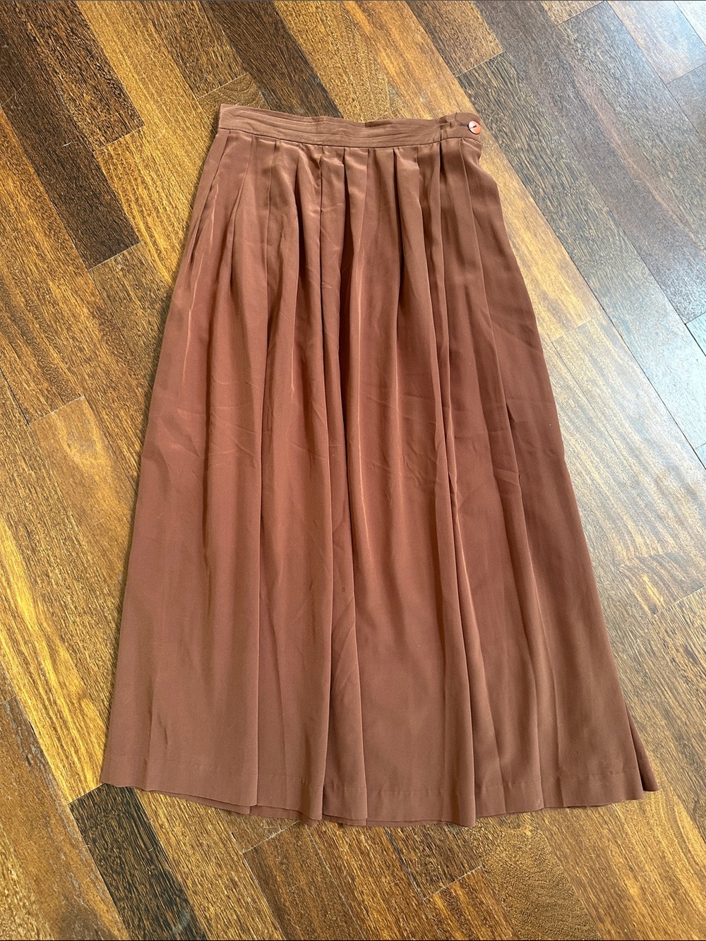 ALFRED SUNG Chestnut Brown Pleated Maxi Skirt